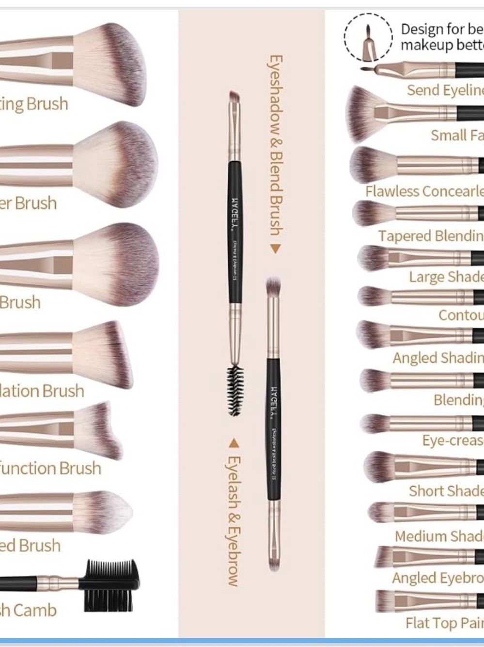 NEW Magefy Premium 22 Piece Makeup Brush Set - Champagne Gold & Black with Holde